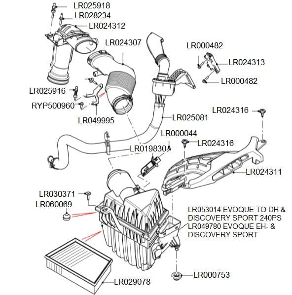 Air Intake Pipes Sensors & Filter Box Evoque & Discovery Sport