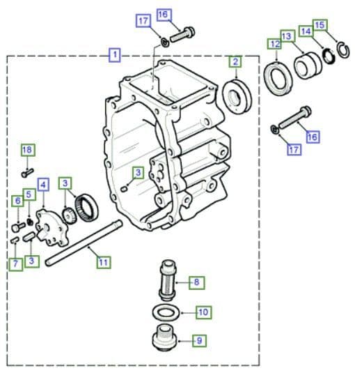 LT77 TRANSMISSION EXTENSION CASE AND OIL PUMP (TO SUFFIX F)