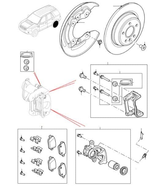 Rear Brake Pads, Discs & Calipers VIN DH000001 (2013) Onwards