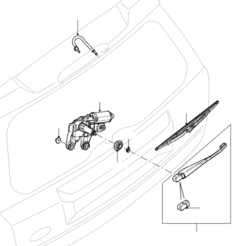 Rear Wiper Motor, Jet, Arm & Blade