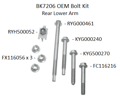 KIT668 OE Rear Suspension Lower Arm Bolt Kit for KYG000240 RYH500052 KYG500270 RYG000461 FC116216