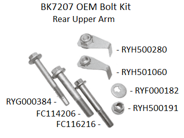 KIT670 OE Rear Upper Suspension Arm Bolt Kit FC114206 FC116216 RYG000384 RYF000182 RYH500280